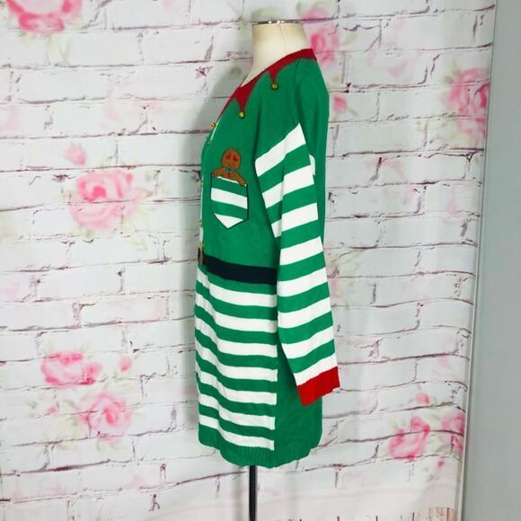 🔥🔥5 for $25🔥🔥tiara international elf green white Christmas sweater jingle bells - Picture 6 of 10